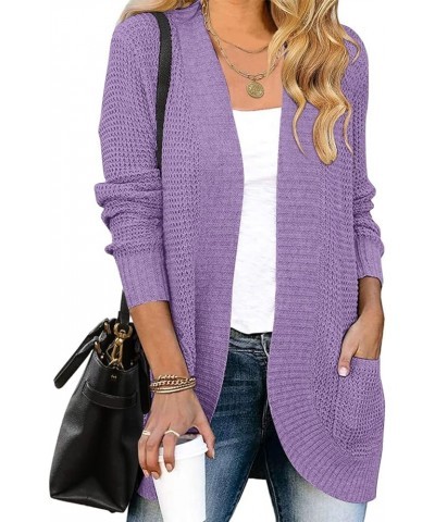 Women's 2024 Fall Winter Long Sleeve Open Front Casual Lightweight Soft Knit Cardigan Sweater Outerwear Violet $22.94 Sweaters