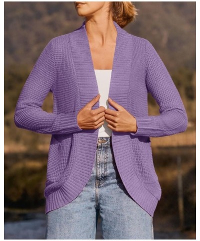 Women's 2024 Fall Winter Long Sleeve Open Front Casual Lightweight Soft Knit Cardigan Sweater Outerwear Violet $22.94 Sweaters