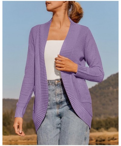 Women's 2024 Fall Winter Long Sleeve Open Front Casual Lightweight Soft Knit Cardigan Sweater Outerwear Violet $22.94 Sweaters