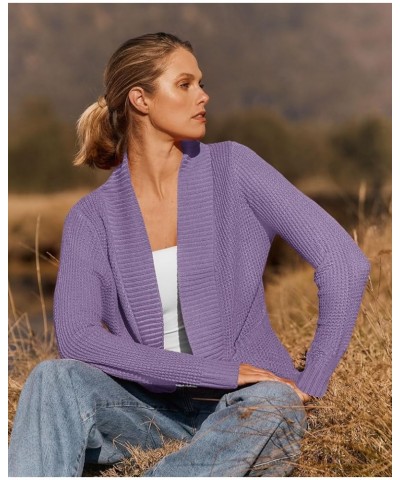 Women's 2024 Fall Winter Long Sleeve Open Front Casual Lightweight Soft Knit Cardigan Sweater Outerwear Violet $22.94 Sweaters