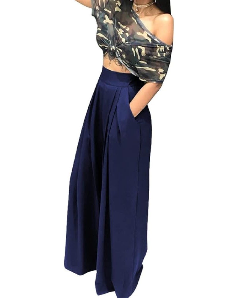 Wide Leg Pants for Women, Palazzo Pants for Women, Womens Casual Lounge Work Business High Waisted Flowy Pants New-navy Blue ...