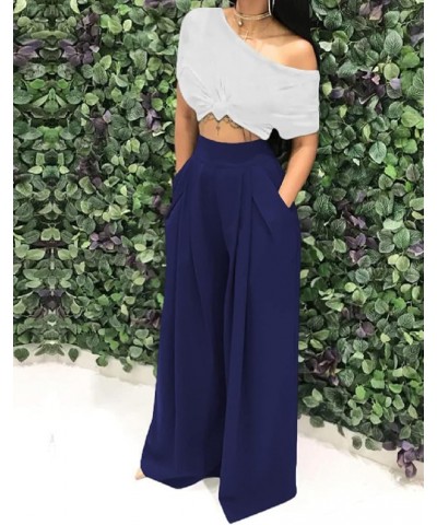 Wide Leg Pants for Women, Palazzo Pants for Women, Womens Casual Lounge Work Business High Waisted Flowy Pants New-navy Blue ...