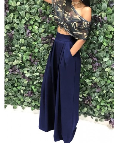 Wide Leg Pants for Women, Palazzo Pants for Women, Womens Casual Lounge Work Business High Waisted Flowy Pants New-navy Blue ...