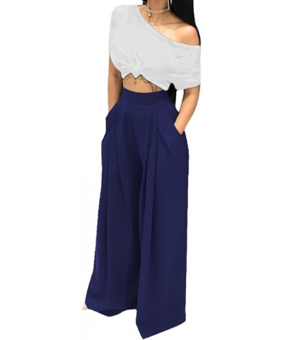 Wide Leg Pants for Women, Palazzo Pants for Women, Womens Casual Lounge Work Business High Waisted Flowy Pants New-navy Blue ...