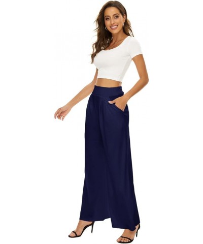 Wide Leg Pants for Women, Palazzo Pants for Women, Womens Casual Lounge Work Business High Waisted Flowy Pants New-navy Blue ...