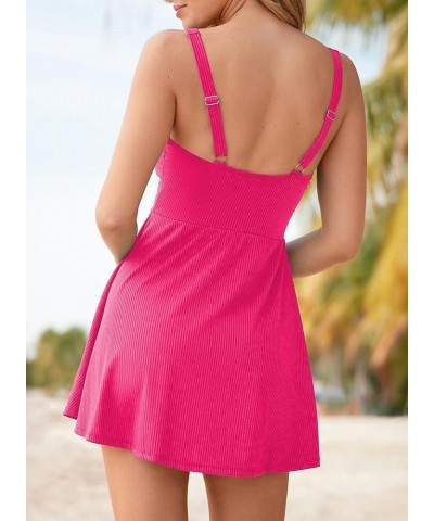 Women's Vintage 2 Piece Tankini Swimsuit High Waisted Bathing Suit Modest Swimdress with Boyshorts Rose Red $15.91 Swimsuits