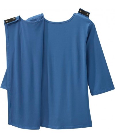 Women's Open Back Adaptive Active Crew Neck Top for Seniors - 3/4 Long Sleeve Shirt Cobalt Blue $14.27 T-Shirts