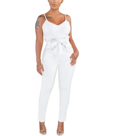 Women's Casual Adjustable Spaghetti Strap Jumpsuits Bodycon Sleeveless Long Pants Elegant Rompers with Pockets 0-271white $17...