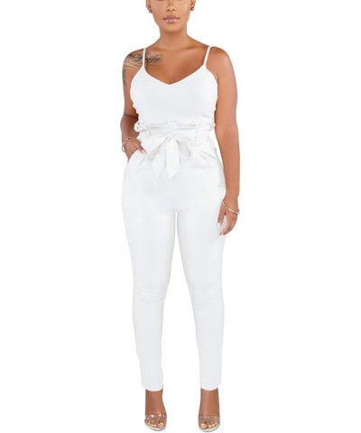 Women's Casual Adjustable Spaghetti Strap Jumpsuits Bodycon Sleeveless Long Pants Elegant Rompers with Pockets 0-271white $17...