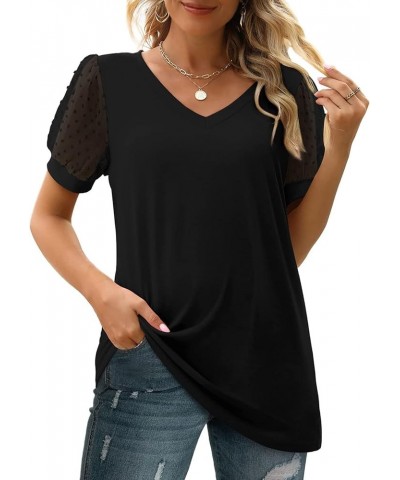 T Shirts for Women,Womens Casual Crew Neck Short Sleeve Pleated Tops Blouses Fashion Clothes 2024 Women Tunic Tee Shirt B1-bl...