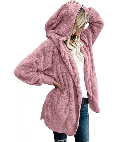 Fuzzy Jackets for Women with Hood Zip Up Plus Size Coat Plush Fleece Cardigan Cozy Draped Outerwear with Pockets 2-pink $9.68...