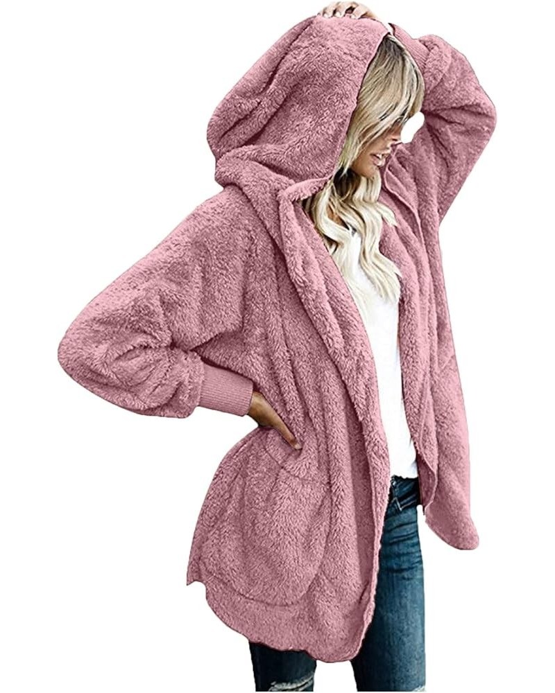 Fuzzy Jackets for Women with Hood Zip Up Plus Size Coat Plush Fleece Cardigan Cozy Draped Outerwear with Pockets 2-pink $9.68...