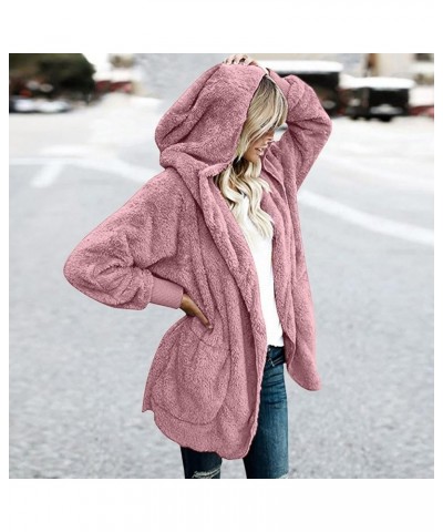 Fuzzy Jackets for Women with Hood Zip Up Plus Size Coat Plush Fleece Cardigan Cozy Draped Outerwear with Pockets 2-pink $9.68...