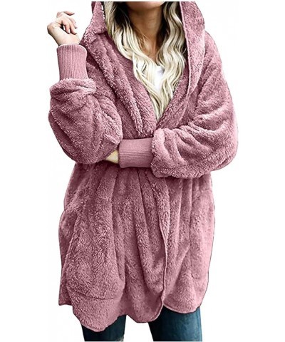 Fuzzy Jackets for Women with Hood Zip Up Plus Size Coat Plush Fleece Cardigan Cozy Draped Outerwear with Pockets 2-pink $9.68...