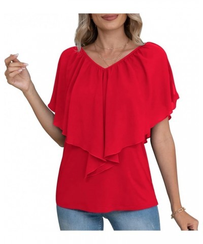 Woman's Summer Cold Shoulder Chiffon Tank Tops Sleeveless Ruffled Flowy Blouse for Women D Red $12.00 Tanks