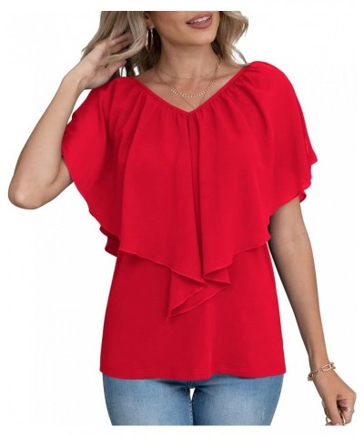 Woman's Summer Cold Shoulder Chiffon Tank Tops Sleeveless Ruffled Flowy Blouse for Women D Red $12.00 Tanks