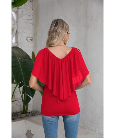 Woman's Summer Cold Shoulder Chiffon Tank Tops Sleeveless Ruffled Flowy Blouse for Women D Red $12.00 Tanks