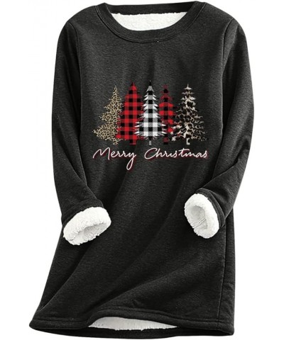 Women Merry Christmas Shirts Sherpa Fleece Lined Long Sleeve Warm Tops Plaid Xmas Tree Funny Holiday Sweatshirts 1 Black $11....