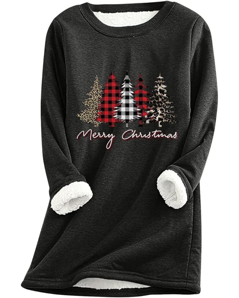 Women Merry Christmas Shirts Sherpa Fleece Lined Long Sleeve Warm Tops Plaid Xmas Tree Funny Holiday Sweatshirts 1 Black $11....