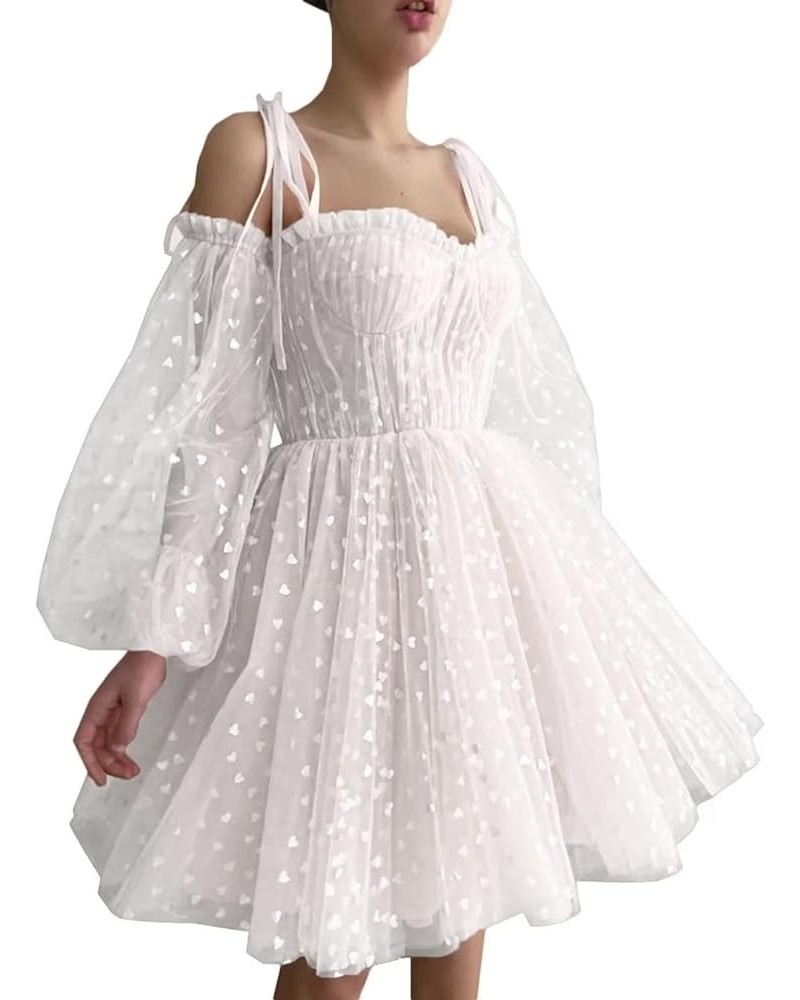 Women's Tulle Homecoming Dresses Puffy Sleeve Sweetheart Short Prom Dresses Party Gowns White $23.65 Dresses