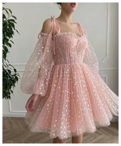 Women's Tulle Homecoming Dresses Puffy Sleeve Sweetheart Short Prom Dresses Party Gowns White $23.65 Dresses