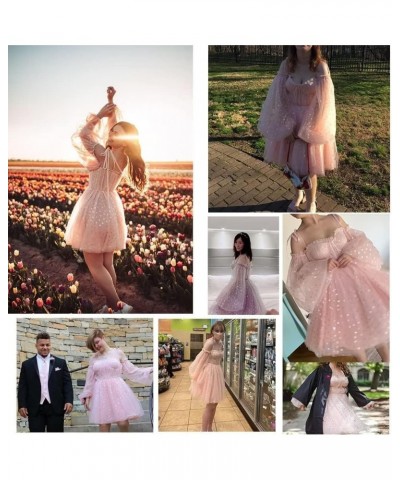 Women's Tulle Homecoming Dresses Puffy Sleeve Sweetheart Short Prom Dresses Party Gowns White $23.65 Dresses