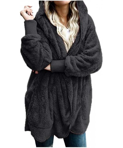 Plus Size Fleece Jackets For Women Winter Warm Plush Cardigan Fashion Soild Color Coats Open Front Hoodies With Pocket 05-dar...