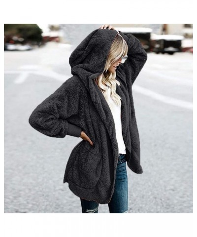 Plus Size Fleece Jackets For Women Winter Warm Plush Cardigan Fashion Soild Color Coats Open Front Hoodies With Pocket 05-dar...