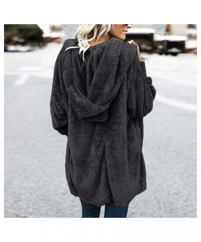 Plus Size Fleece Jackets For Women Winter Warm Plush Cardigan Fashion Soild Color Coats Open Front Hoodies With Pocket 05-dar...