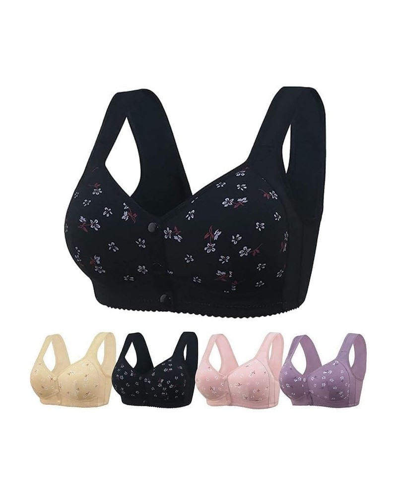 Daisy Bras for Older Women, Daisy Bra, No Wire Buckle Corset Bra Comfortable Convenient Front Close Button Cotton Bras Black ...