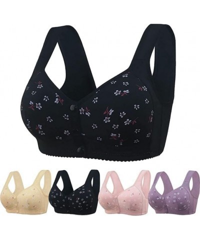 Daisy Bras for Older Women, Daisy Bra, No Wire Buckle Corset Bra Comfortable Convenient Front Close Button Cotton Bras Black ...