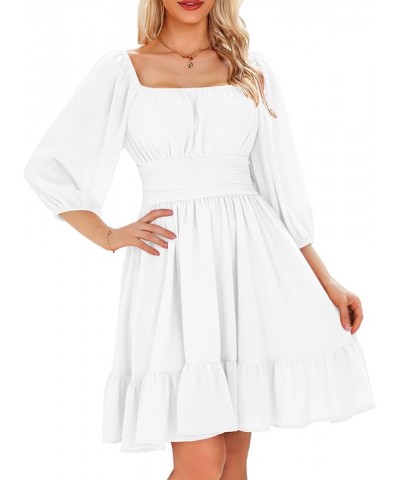 Infashule Summer Dresses for Women 2023 Short Sleeve V Neck Ruffle Flowy A line Swing Cute Dresses 034-white $15.98 Dresses