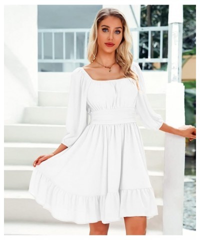 Infashule Summer Dresses for Women 2023 Short Sleeve V Neck Ruffle Flowy A line Swing Cute Dresses 034-white $15.98 Dresses