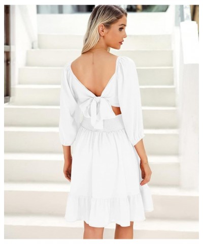 Infashule Summer Dresses for Women 2023 Short Sleeve V Neck Ruffle Flowy A line Swing Cute Dresses 034-white $15.98 Dresses