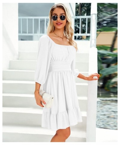 Infashule Summer Dresses for Women 2023 Short Sleeve V Neck Ruffle Flowy A line Swing Cute Dresses 034-white $15.98 Dresses