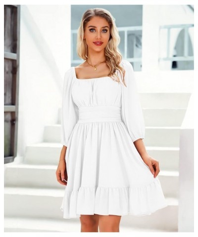 Infashule Summer Dresses for Women 2023 Short Sleeve V Neck Ruffle Flowy A line Swing Cute Dresses 034-white $15.98 Dresses