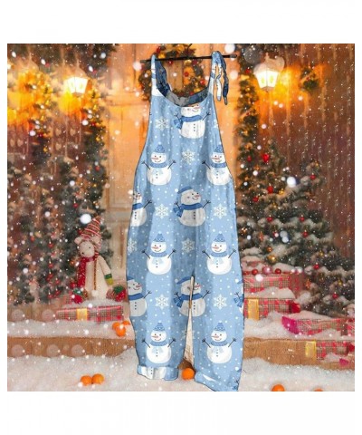 Christmas Linen Overalls for Women Loose Fit Fall Adjustable Bib Jumpsuit Sleeveless Baggy Harem Long Pants Playsuit A06-blue...