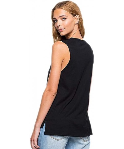 Women's Black Sleeveless Bronzing Feather Print Camisole Shirt Tank Top Tees I-Shaped Vest Black $10.06 Tanks