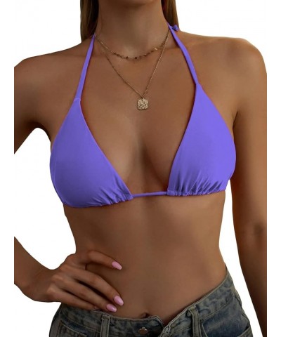 Women's Halter Triangle Bikini Top Tie Back Bathing Suit Top Sexy Swimwear for Women Plain Mauve Purple $12.25 Swimsuits