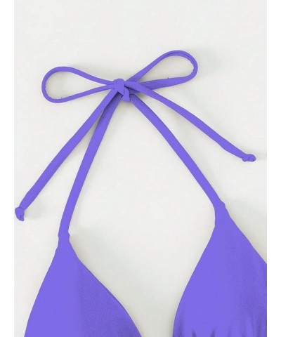 Women's Halter Triangle Bikini Top Tie Back Bathing Suit Top Sexy Swimwear for Women Plain Mauve Purple $12.25 Swimsuits