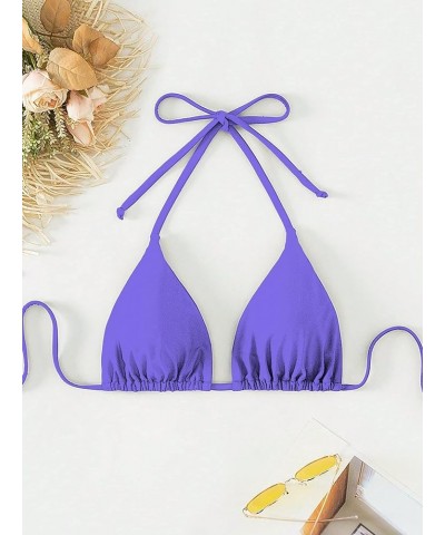 Women's Halter Triangle Bikini Top Tie Back Bathing Suit Top Sexy Swimwear for Women Plain Mauve Purple $12.25 Swimsuits