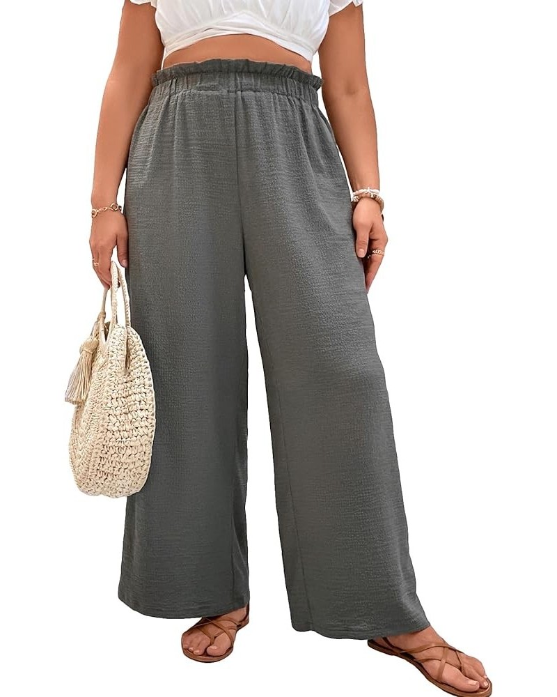 Women's Plus Size Paperbag High Waisted Wide Leg Pants Casual Long Pants Plain Grey $16.82 Pants