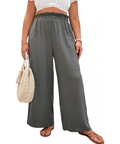 Women's Plus Size Paperbag High Waisted Wide Leg Pants Casual Long Pants Plain Grey $16.82 Pants