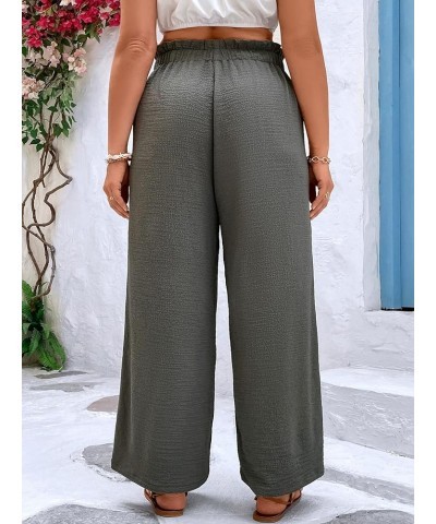 Women's Plus Size Paperbag High Waisted Wide Leg Pants Casual Long Pants Plain Grey $16.82 Pants