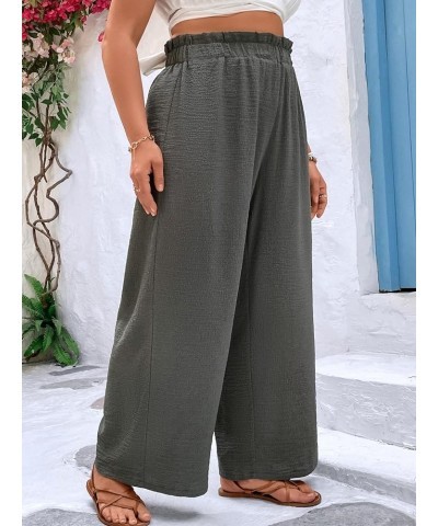 Women's Plus Size Paperbag High Waisted Wide Leg Pants Casual Long Pants Plain Grey $16.82 Pants