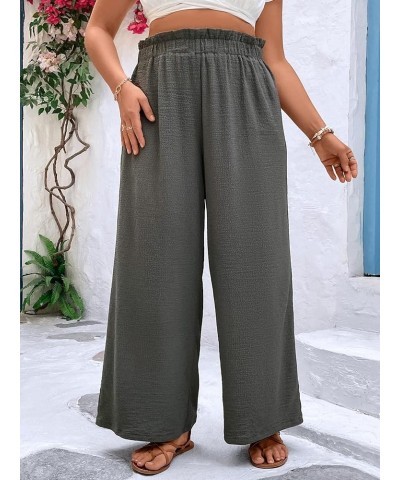 Women's Plus Size Paperbag High Waisted Wide Leg Pants Casual Long Pants Plain Grey $16.82 Pants