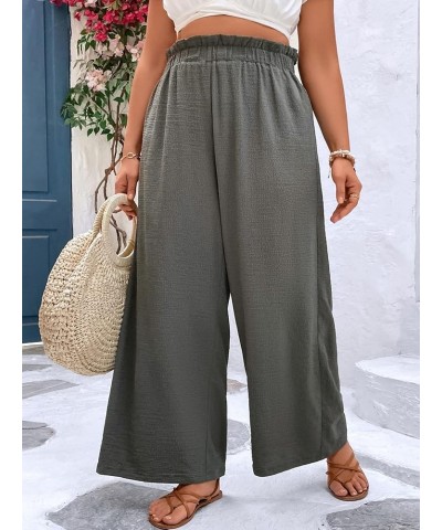 Women's Plus Size Paperbag High Waisted Wide Leg Pants Casual Long Pants Plain Grey $16.82 Pants