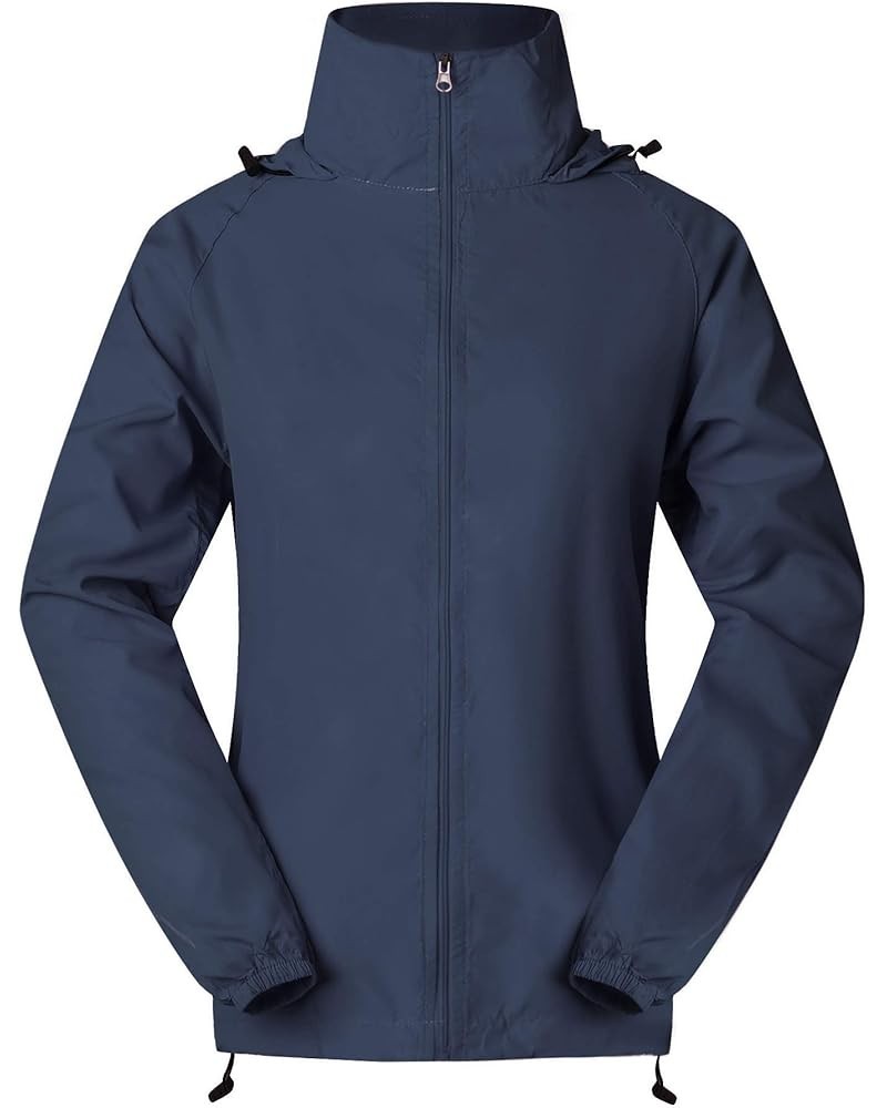 Women's Lightweight Waterproof Jacket Packable Windbreaker Running Coat Navy $13.80 Coats