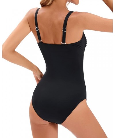 Holipick One Piece Bathing Suit for Women Push Up Tummy Control Swimsuits Modest Vintage Slimming Retro Ruched Swimwear Black...