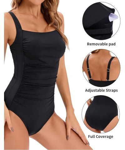 Holipick One Piece Bathing Suit for Women Push Up Tummy Control Swimsuits Modest Vintage Slimming Retro Ruched Swimwear Black...